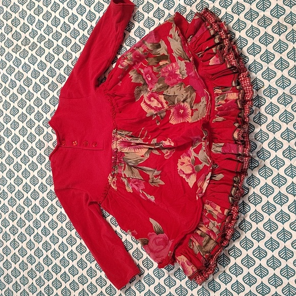Elaina et Lena Red Floral Dress Size 12 Months Layers Long Sleeve Cotton - Picture 7 of 7